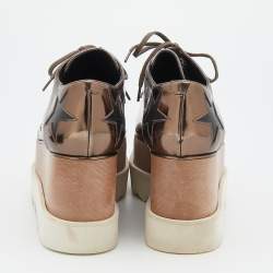 Pre Owned Stella McCartney Brown/Black Leather Elyse Star Platform Lace Up Derby Sneakers Size 38