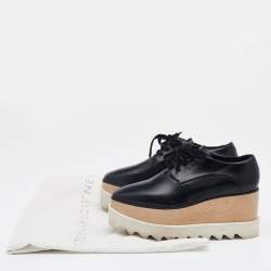 Pre Owned Stella McCartney Black Faux Leather Elyse Derby Lace Up Platform Sneakers Size 35
