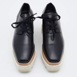 Pre Owned Stella McCartney Black Faux Leather Elyse Derby Lace Up Platform Sneakers Size 35