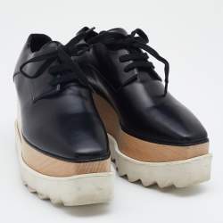 Pre Owned Stella McCartney Black Faux Leather Elyse Derby Lace Up Platform Sneakers Size 35