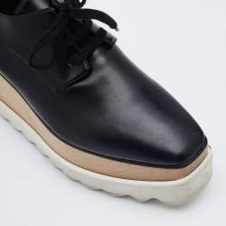 Pre Owned Stella McCartney Black Faux Leather Elyse Derby Lace Up Platform Sneakers Size 35