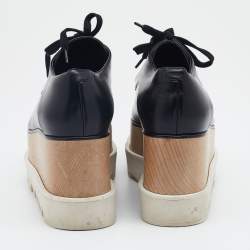 Pre Owned Stella McCartney Black Faux Leather Elyse Derby Lace Up Platform Sneakers Size 35