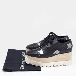 Pre Owned Stella McCartney Black Faux Leather Elyse Star Platform Derby Sneakers Size 37