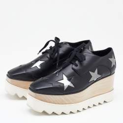 Pre Owned Stella McCartney Black Faux Leather Elyse Star Platform Derby Sneakers Size 37
