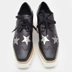 Pre Owned Stella McCartney Black Faux Leather Elyse Star Platform Derby Sneakers Size 37