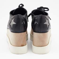 Pre Owned Stella McCartney Black Faux Leather Elyse Star Platform Derby Sneakers Size 37