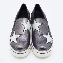 Pre Owned Stella McCartney Metallic Grey Faux Suede and Satin Binx Star Platform Slip On Sneakers Size 37