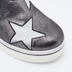 Pre Owned Stella McCartney Metallic Grey Faux Suede and Satin Binx Star Platform Slip On Sneakers Size 37