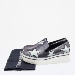 Pre Owned Stella McCartney Metallic Grey Faux Suede and Satin Binx Star Platform Slip On Sneakers Size 37