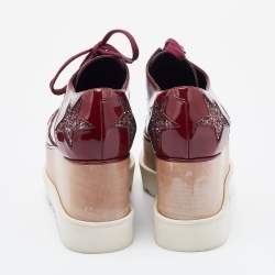 Pre Owned Stella McCartney Red Faux Patent Leather and Glitter Elyse Star Platform Derby Sneakers Size 36