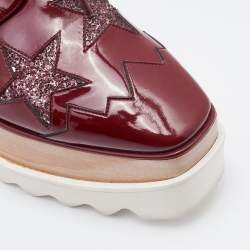 Pre Owned Stella McCartney Red Faux Patent Leather and Glitter Elyse Star Platform Derby Sneakers Size 36