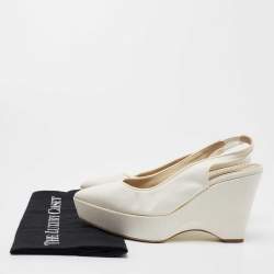 Stella McCartney Off White Canvas Slingback Pointed Toe Pumps Size 38