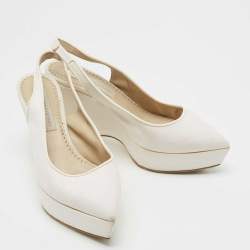 Stella McCartney Off White Canvas Slingback Pointed Toe Pumps Size 38
