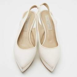 Stella McCartney Off White Canvas Slingback Pointed Toe Pumps Size 38