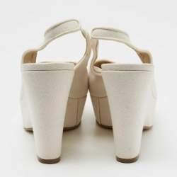 Stella McCartney Off White Canvas Slingback Pointed Toe Pumps Size 38