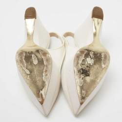 Stella McCartney Off White Canvas Slingback Pointed Toe Pumps Size 38