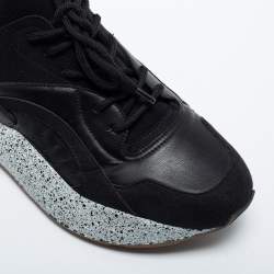 Pre Owned Stella McCartney Black Faux Leather and Suede Eclypse Sneakers Size 39