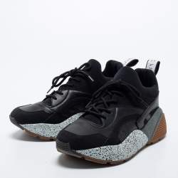 Pre Owned Stella McCartney Black Faux Leather and Suede Eclypse Sneakers Size 39