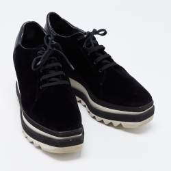 Pre Owned Stella McCartney  Black Suede And Faux Leather Elyse Platform Sneakers  Size 40