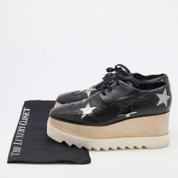 Pre Owned Stella McCartney Black Faux Leather Elyse Star Derby Sneakers Size 38.5