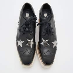 Pre Owned Stella McCartney Black Faux Leather Elyse Star Derby Sneakers Size 38.5