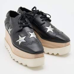 Pre Owned Stella McCartney Black Faux Leather Elyse Star Derby Sneakers Size 38.5