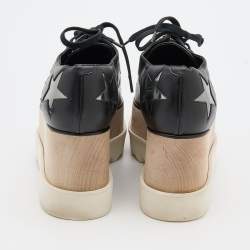 Pre Owned Stella McCartney Black Faux Leather Elyse Star Derby Sneakers Size 38.5