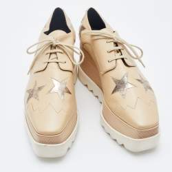 Pre Owned Stella McCartney Beige Faux Leather Elyse Star Platform Derby Sneakers Size 38.5