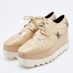 Pre Owned Stella McCartney Beige Faux Leather Elyse Star Platform Derby Sneakers Size 38.5