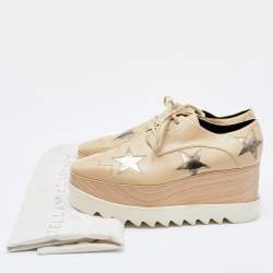 Pre Owned Stella McCartney Beige Faux Leather Elyse Star Platform Derby Sneakers Size 38.5