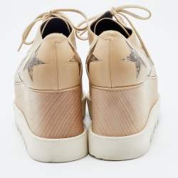 Pre Owned Stella McCartney Beige Faux Leather Elyse Star Platform Derby Sneakers Size 38.5