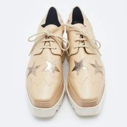 Pre Owned Stella McCartney Beige Faux Leather Elyse Star Platform Derby Sneakers Size 38.5