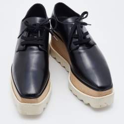 Pre Owned Stella McCartney Black Faux Leather Elyse Platform Derby Sneakers Size 35.5