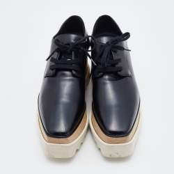 Pre Owned Stella McCartney Black Faux Leather Elyse Platform Derby Sneakers Size 35.5