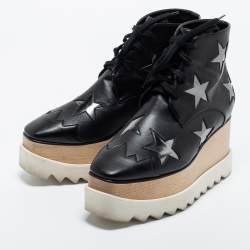 Pre Owned Stella McCartney Black Leather Elyse Star Platform Sneakers Size 38