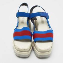 Pre Owned Stella McCartney Blue/Red Striped Fabric Platform Sandals Size 41