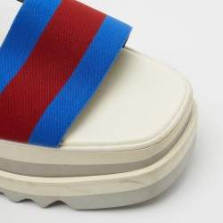 Pre Owned Stella McCartney Blue/Red Striped Fabric Platform Sandals Size 41