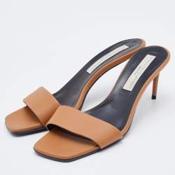 Pre Owned Stella McCartney Brown Leather Slide Sandals Size 38