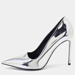 Pre Owned Stella McCartney Silver Faux Patent Leather Pointed Toe Pumps Size 38.5