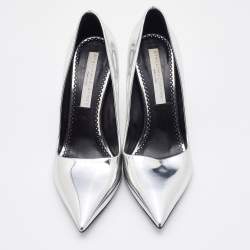 Pre Owned Stella McCartney Silver Faux Patent Leather Pointed Toe Pumps Size 38.5