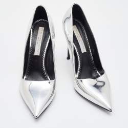 Pre Owned Stella McCartney Silver Faux Patent Leather Pointed Toe Pumps Size 38.5