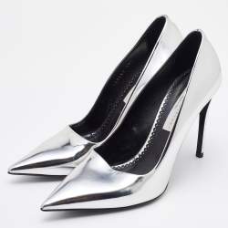 Pre Owned Stella McCartney Silver Faux Patent Leather Pointed Toe Pumps Size 38.5