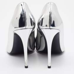 Pre Owned Stella McCartney Silver Faux Patent Leather Pointed Toe Pumps Size 38.5