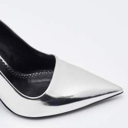 Pre Owned Stella McCartney Silver Faux Patent Leather Pointed Toe Pumps Size 38.5
