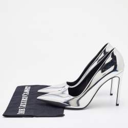 Pre Owned Stella McCartney Silver Faux Patent Leather Pointed Toe Pumps Size 38.5