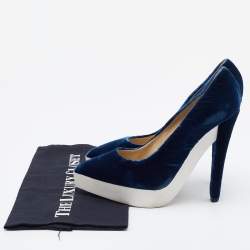 Stella McCartney Navy Blue Velvet Pointed Toe Platform Pumps Size 37.5