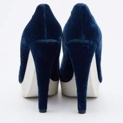 Stella McCartney Navy Blue Velvet Pointed Toe Platform Pumps Size 37.5