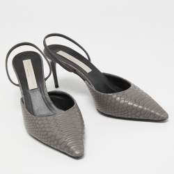 Pre Owned Stella McCartney Grey Python Embossed Slingback Pumps Size 39