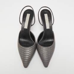 Pre Owned Stella McCartney Grey Python Embossed Slingback Pumps Size 39