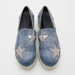 Stella McCartney Blue Two Tone Faux Leather Binx Star Slip On Sneakers Size 37